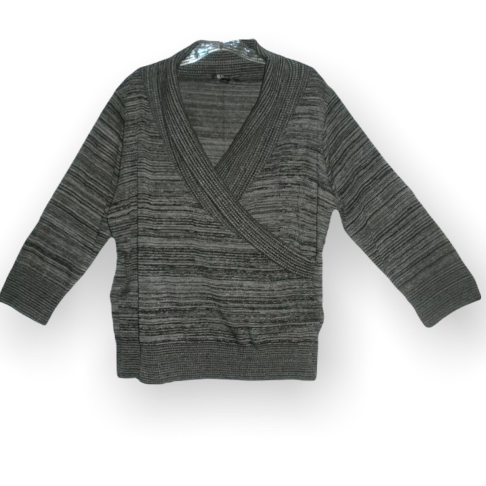 NWT AB Studio Womens Gray Stretch Shawl Collar 3/4 Sleeve Winter Knit Sweater XL